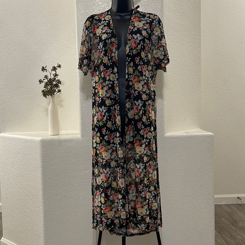 AGACI Sheer mesh floral cardigan
